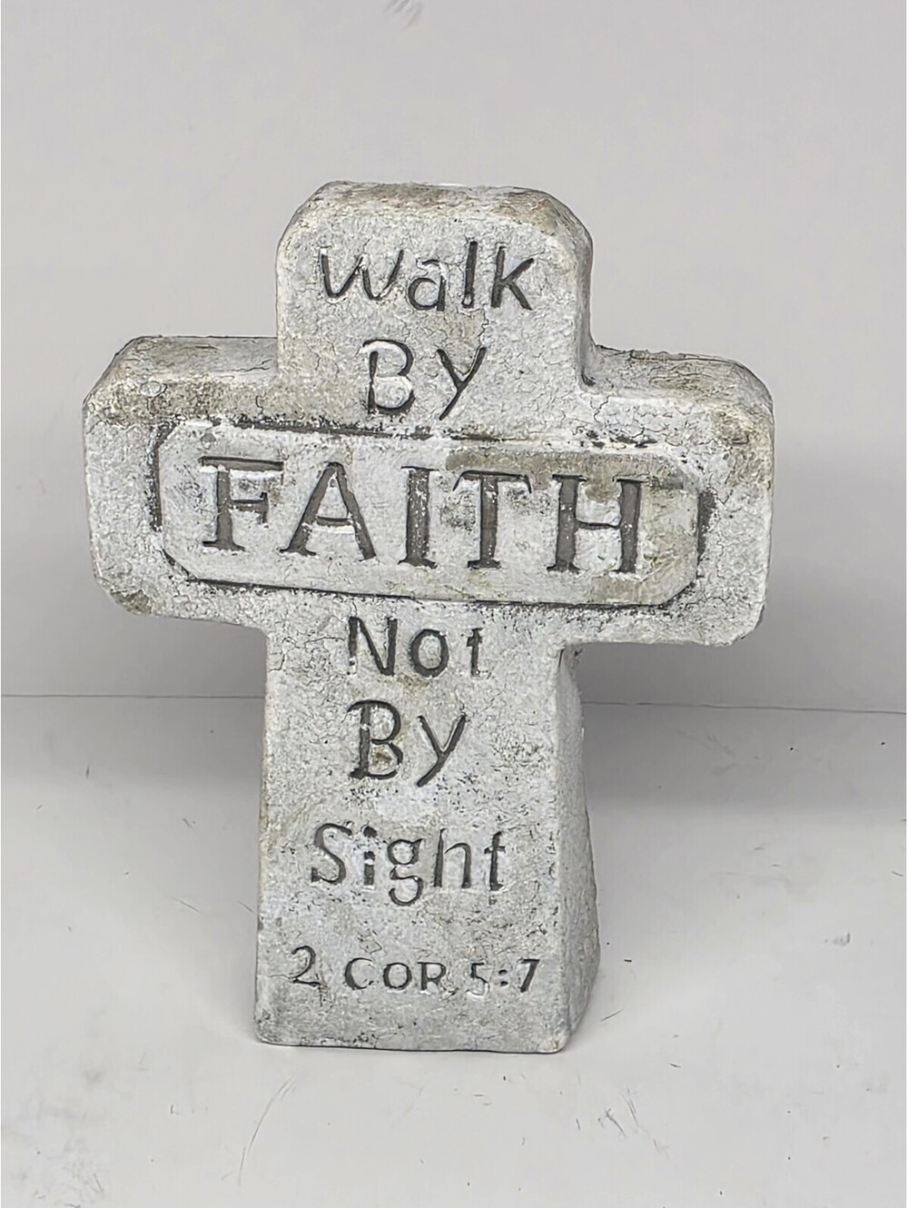 Religious 4¾" Clay Cross with Bible Verse "Walk By Faith Not By Sight" 2 Cor 5:7